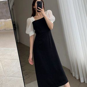 Office Formal Dress Short Puff Sleeve Dresses Part